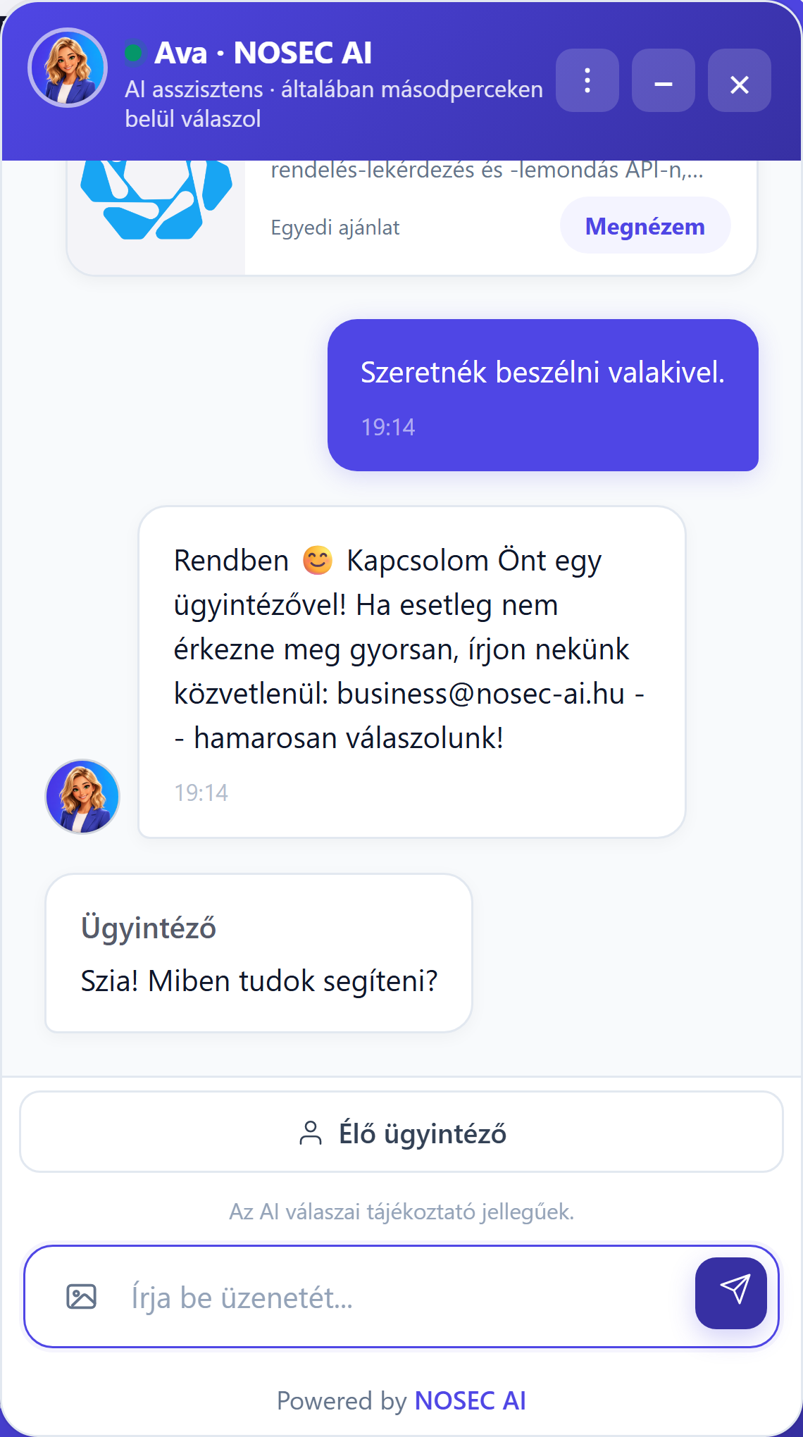 Élő ügyintéző-átvétel valós beszélgetésben
